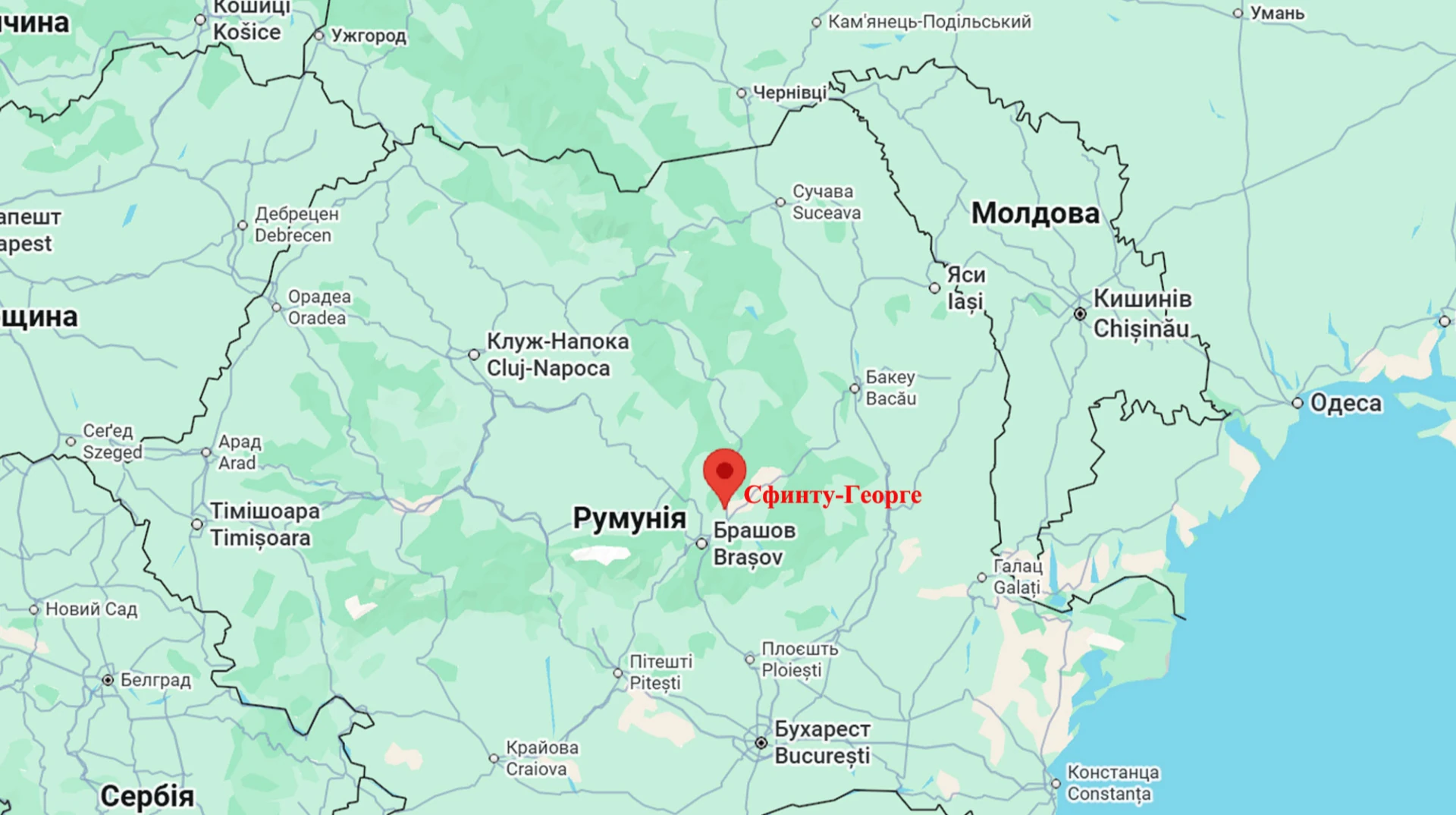 Розташування Сфанту-Георге в дельті Дунаю на мапі Румунії